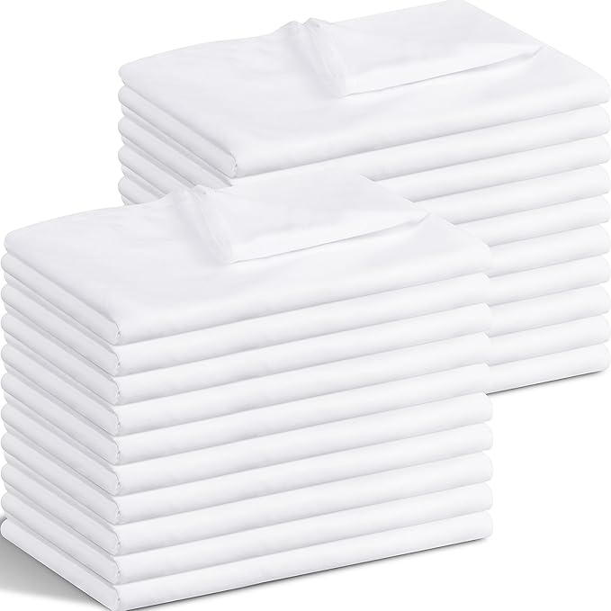 20 Pcs White Flat Sheets Bulk 66'' x 96'' Soft Microfiber Top Flat Bedding Sheets
