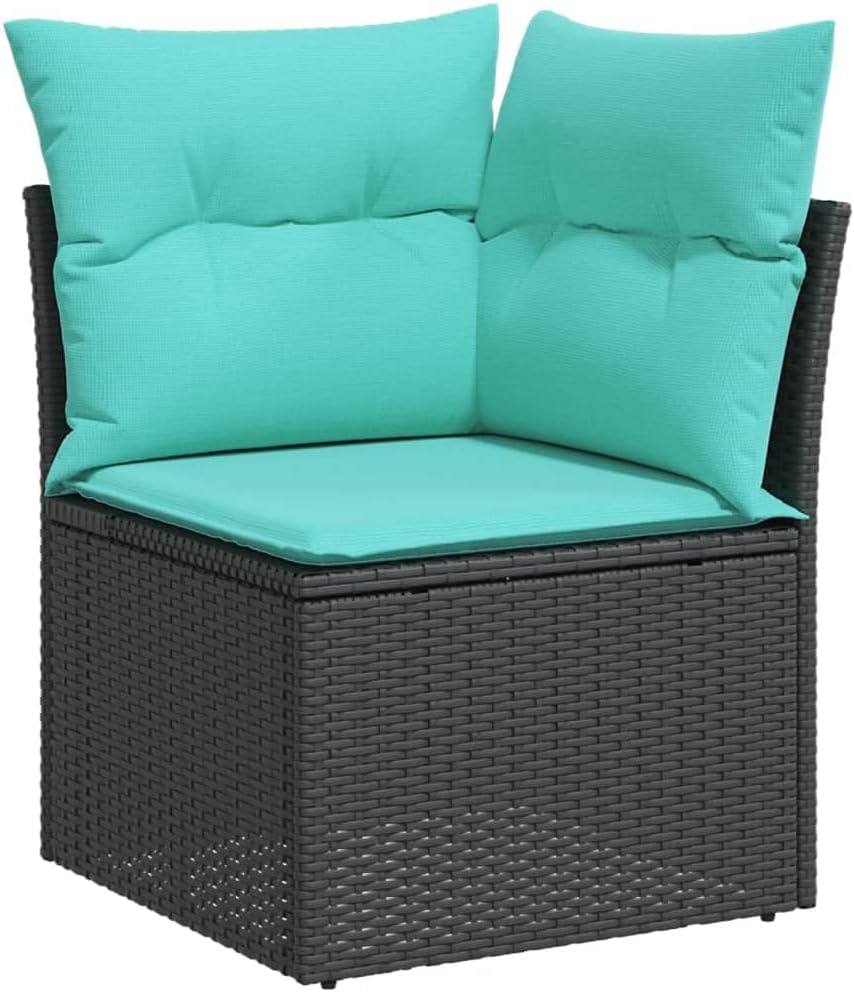 Patio Sofa Set with Cushions - 9 Piece Black Poly Rattan Outdoor Furniture