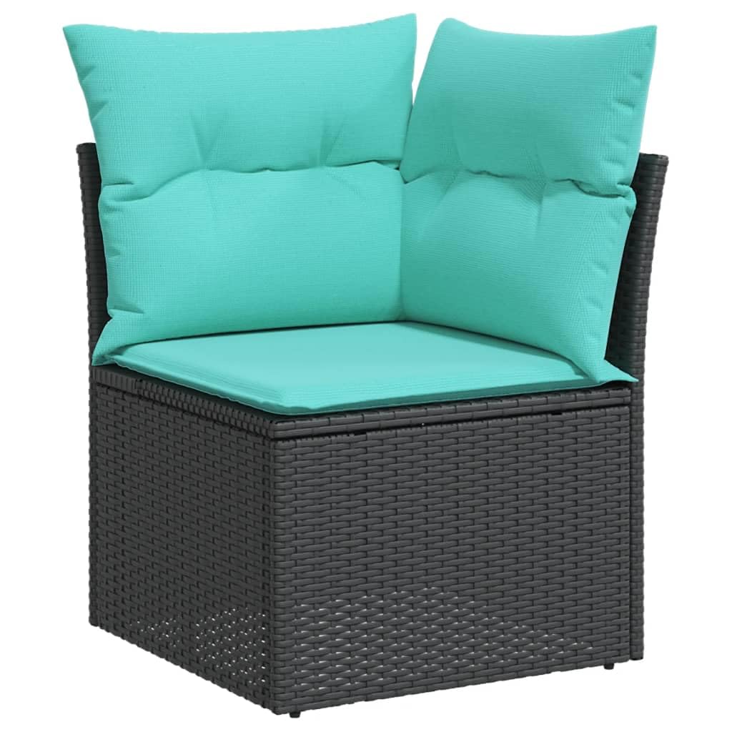 Patio Sofa Set with Cushions - 9 Piece Black Poly Rattan Outdoor Furniture
