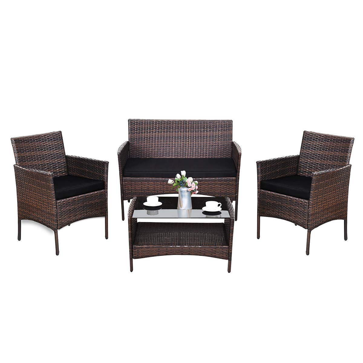 Rattan Sofa 4 PCS Patio Wicker Furniture Set Outdoor Garden Lawn Poolside