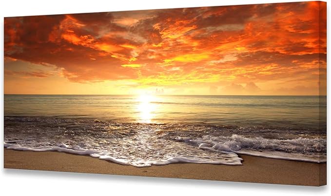 Large Canvas Wall Art Summer Ocean Waves Coconut Trees on Sands Beach