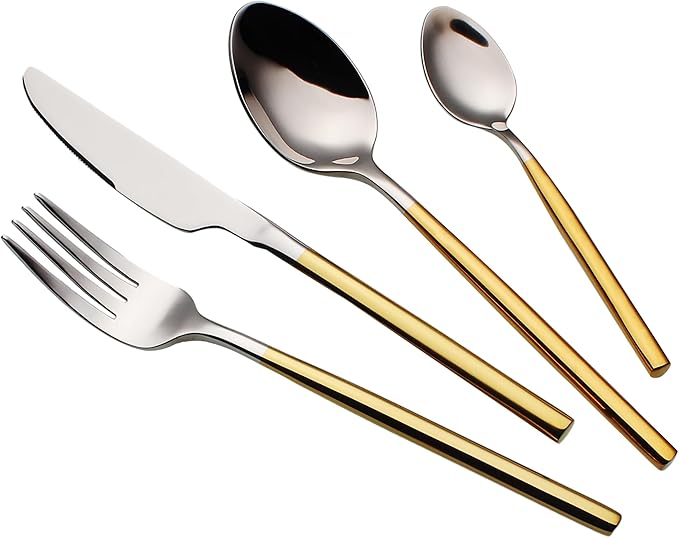 24 Piece Silverware Set For 6 Black Heavy duty 18/10 Stainless Steel Flatware