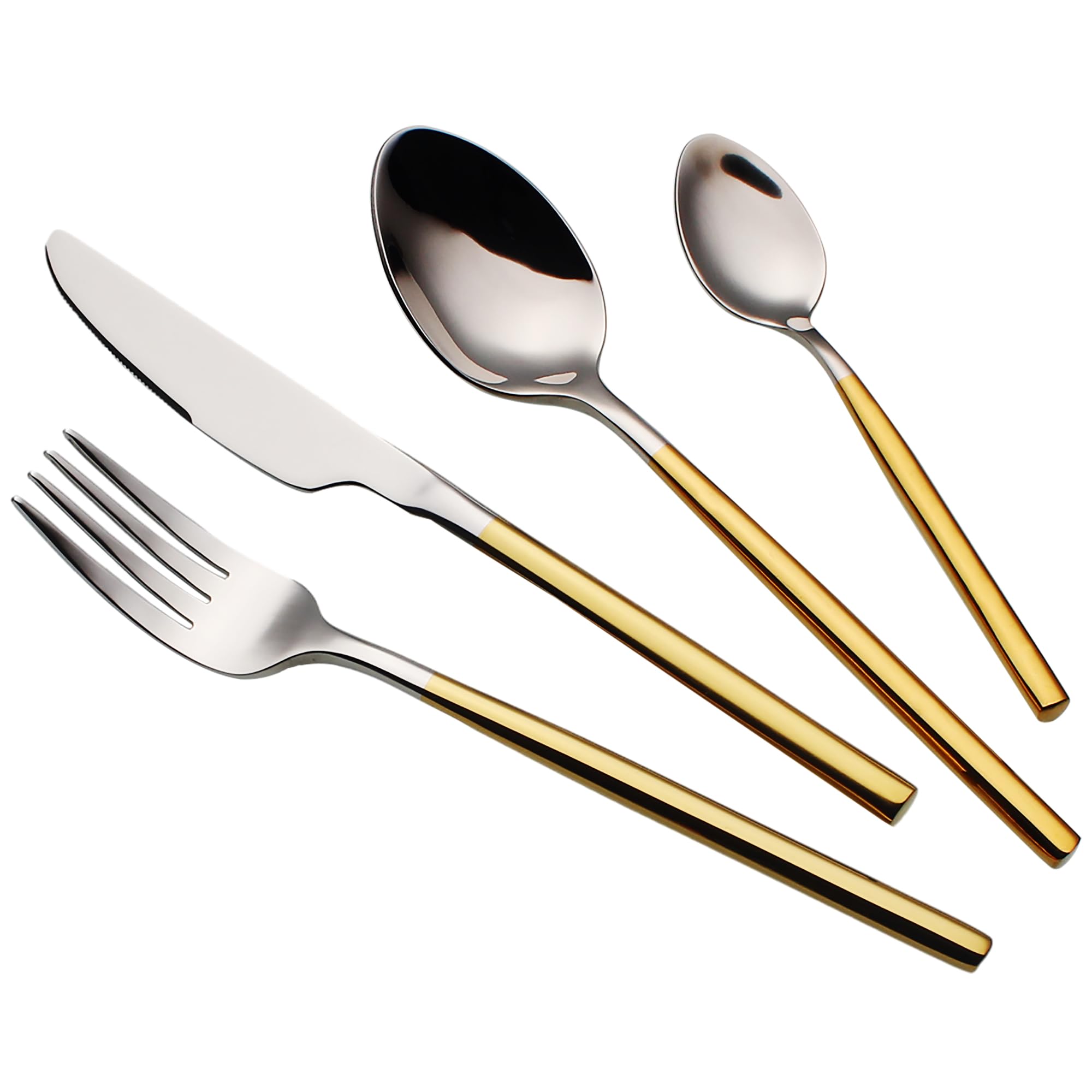 24 Piece Silverware Set For 6 Gold Handle Heavy duty 18/10 Stainless Steel Flatware