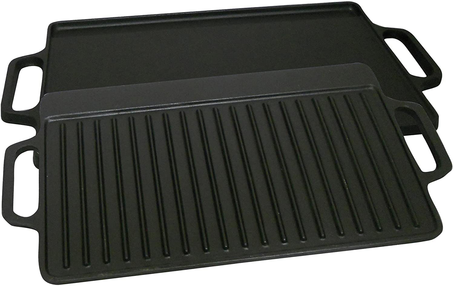 14" x 28" Seasoned 2 Sided Cast Iron Griddle, 1 side flat, 1 side ribbed.