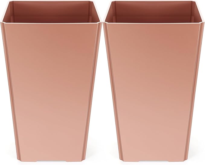 Set of 2 16 Inch Large Taper Planters Outdoor Indoor Tall Resin Flower Pots with Drainage