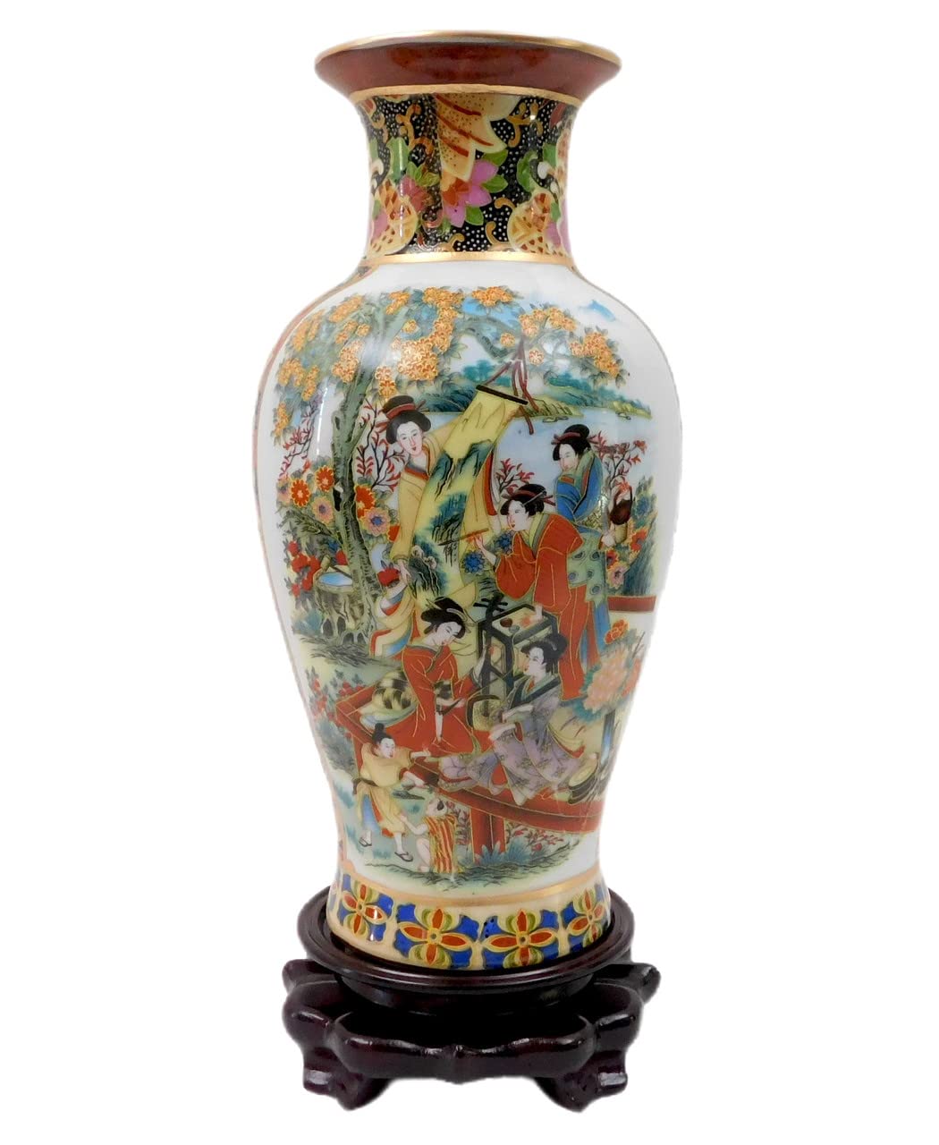 Vase with Peacock and Geisha Design 12" H