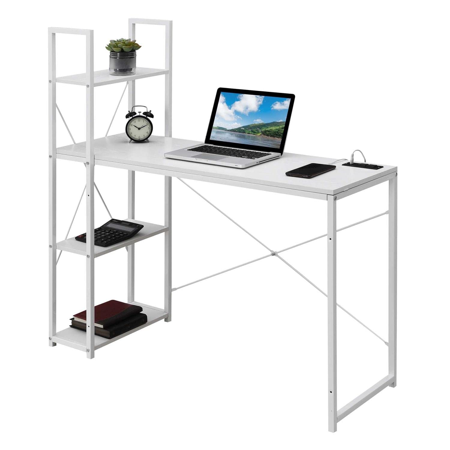 Designs2Go Office Workstation with Charging Station and Shelves,Small Desks