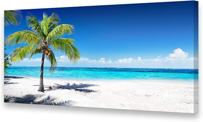 Large Canvas Wall Art Summer Ocean Waves Coconut Trees on Sands Beach