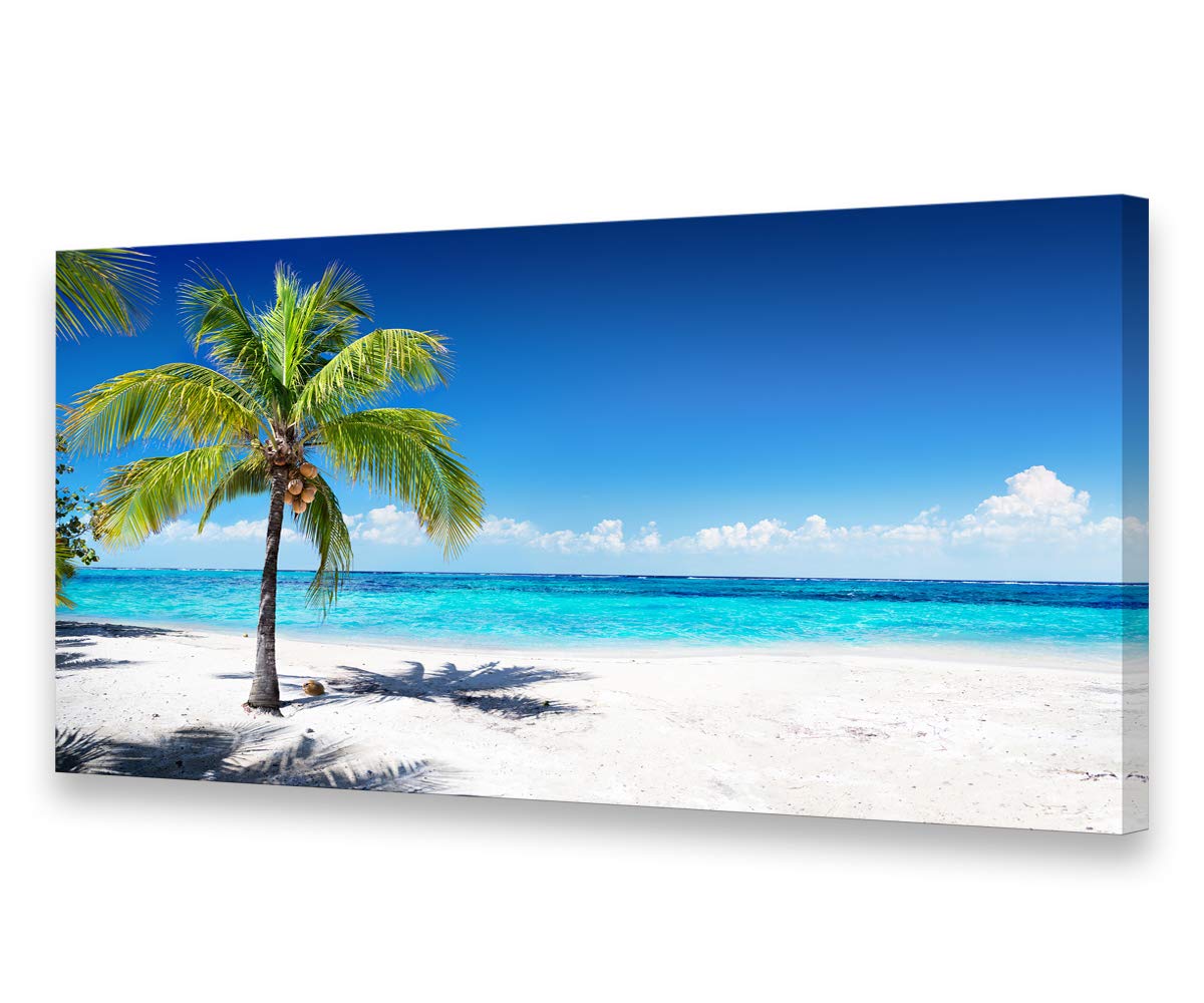 Large Canvas Wall Art Summer Ocean Waves Coconut Trees on Sands Beach