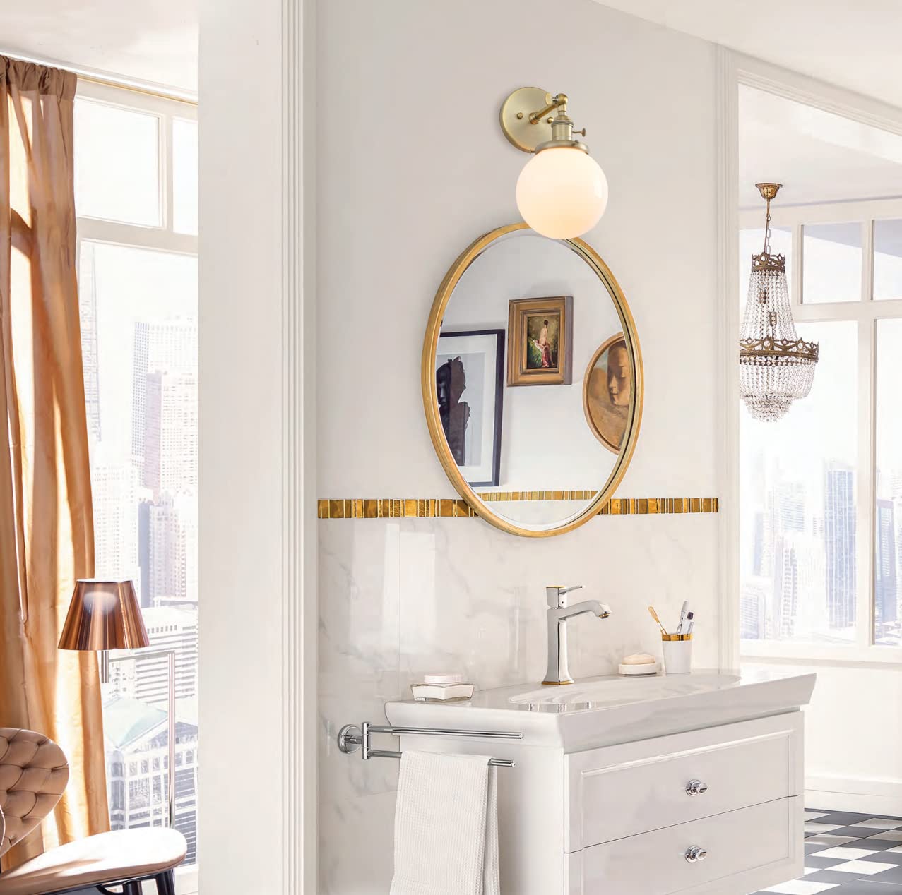 Vintage Wall Sconce Lighting Fixture with 5.9" Round Globe Milk