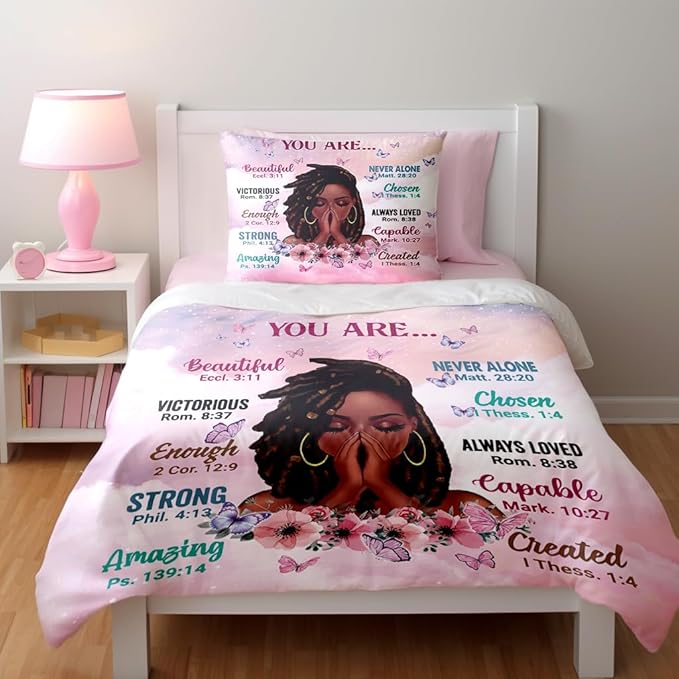 Kids Comforter Sets Full Size, Prayer Girl and African American Girl Inspirational