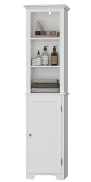 64" Freestanding Storage Cabinet, Bathroom Tall Silm Cabinet with Doors and Adjustable