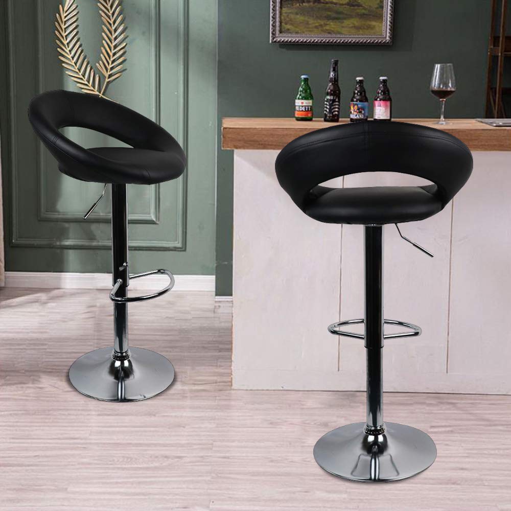 Bar Stools, Set of 2 Faux Leather Counter Height Bar Stools Adjustable Swivel