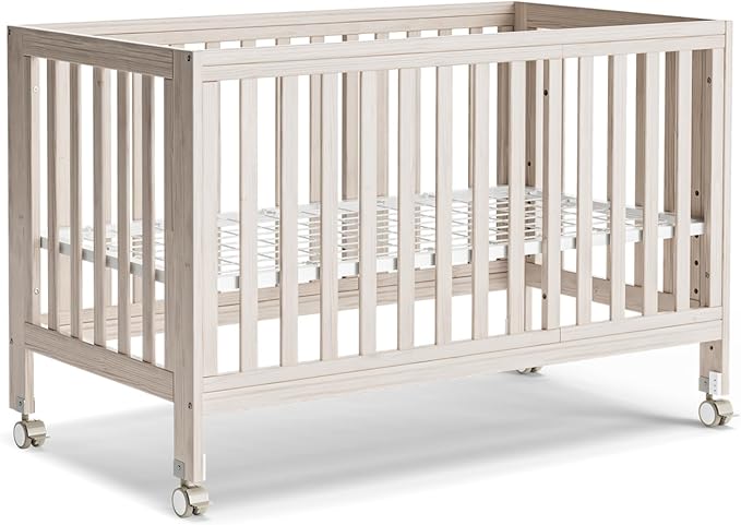 EvoNest Baby Crib, 11 in 1 Convertible Mini Crib with Wheels, 100% New Zealand Pinewood