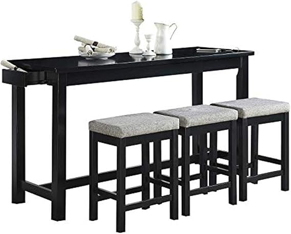 Oreille Bar Table with Stools Set, Modern Console Table with Stools - 4-Piece Set