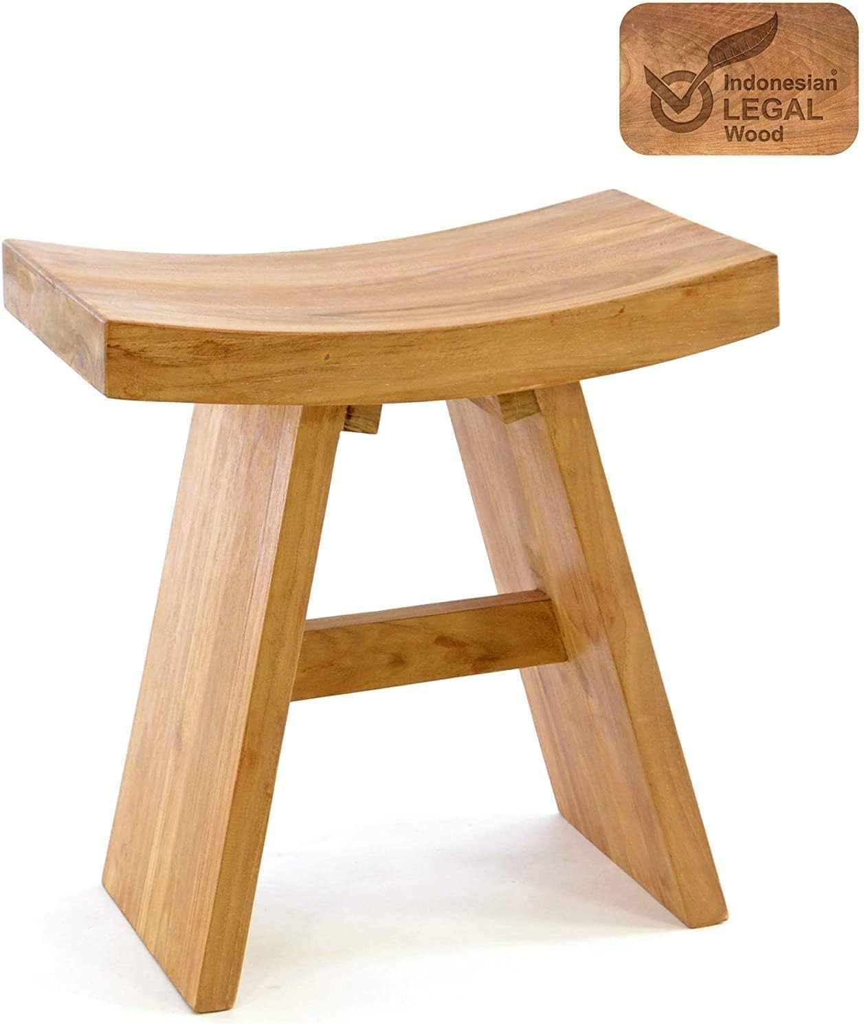 LINKLIFE Teak Shower Stool - 18" Teak Shower Bench Bathroom Seat Wooden Natural, Fully Assembled