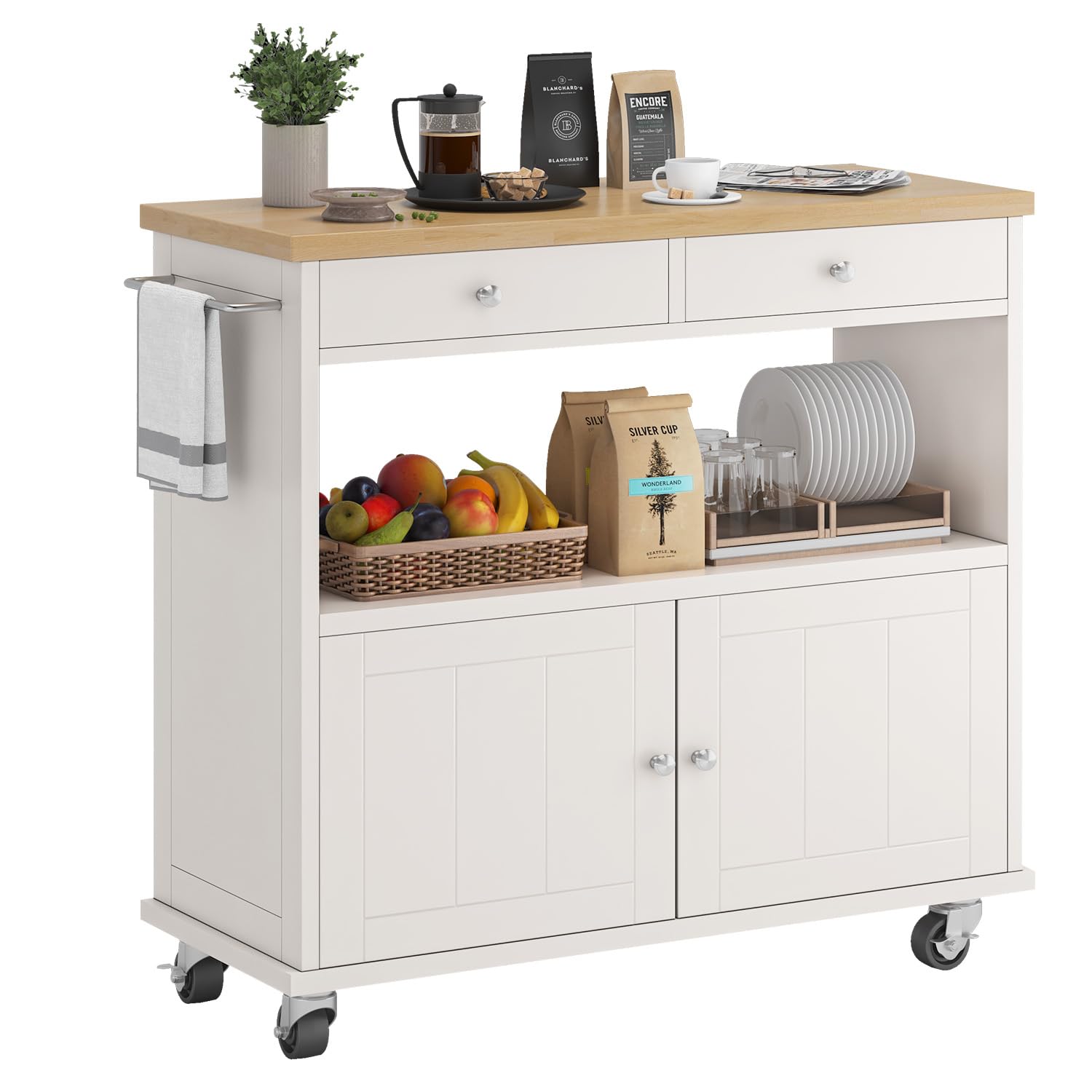 Rolling Kitchen Island with Storage Cabinet, 35.4'' Width Kitchen Cart