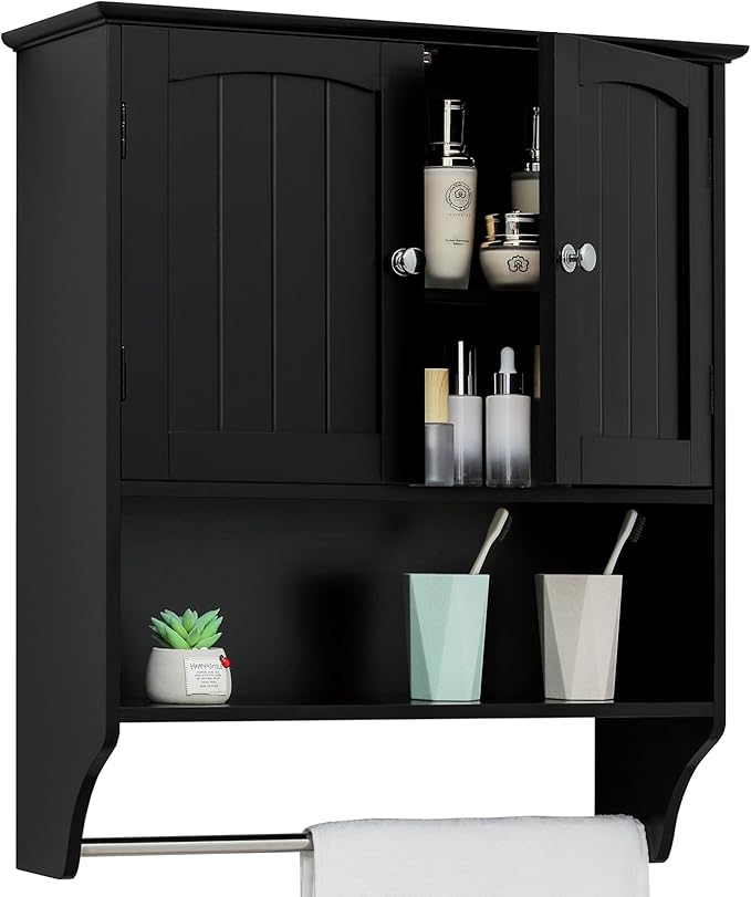 Bathroom Cabinet Wall Mounted with Towel Rack & Adjustable Shelf