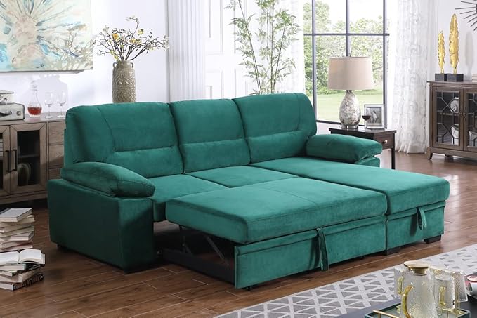 Sectional Pull Out Bed, Velvet Upholstered 3 Seats Sofa,Sofas and Couches