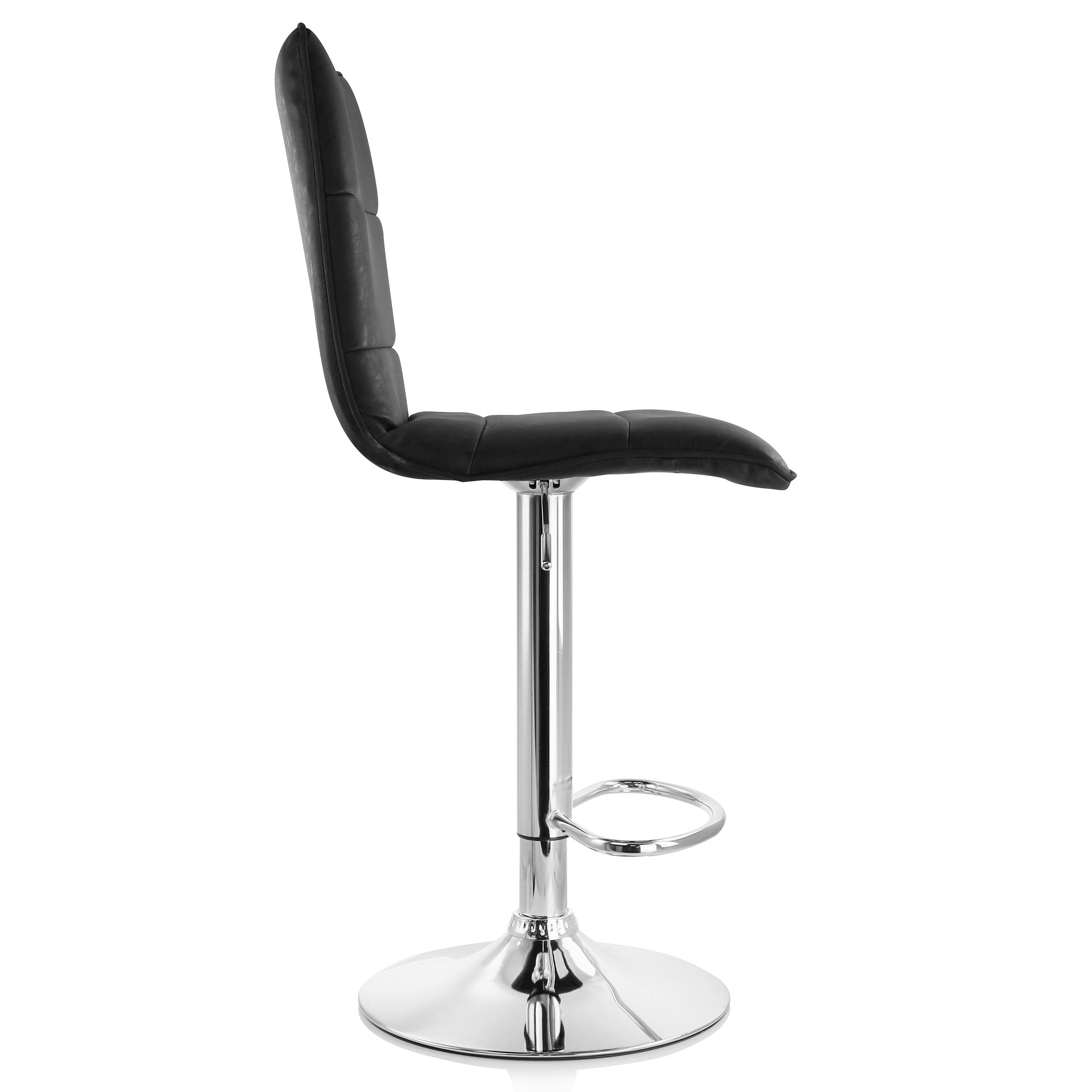 Vintage Faux Leather Adjustable Bar Stool in Gry with Chrome Base, Black