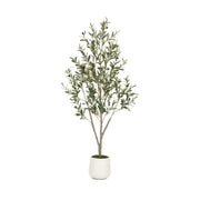 Olive Trees Artificial Indoor, 5FT Tall Faux Olive Tree with White Tall Planter