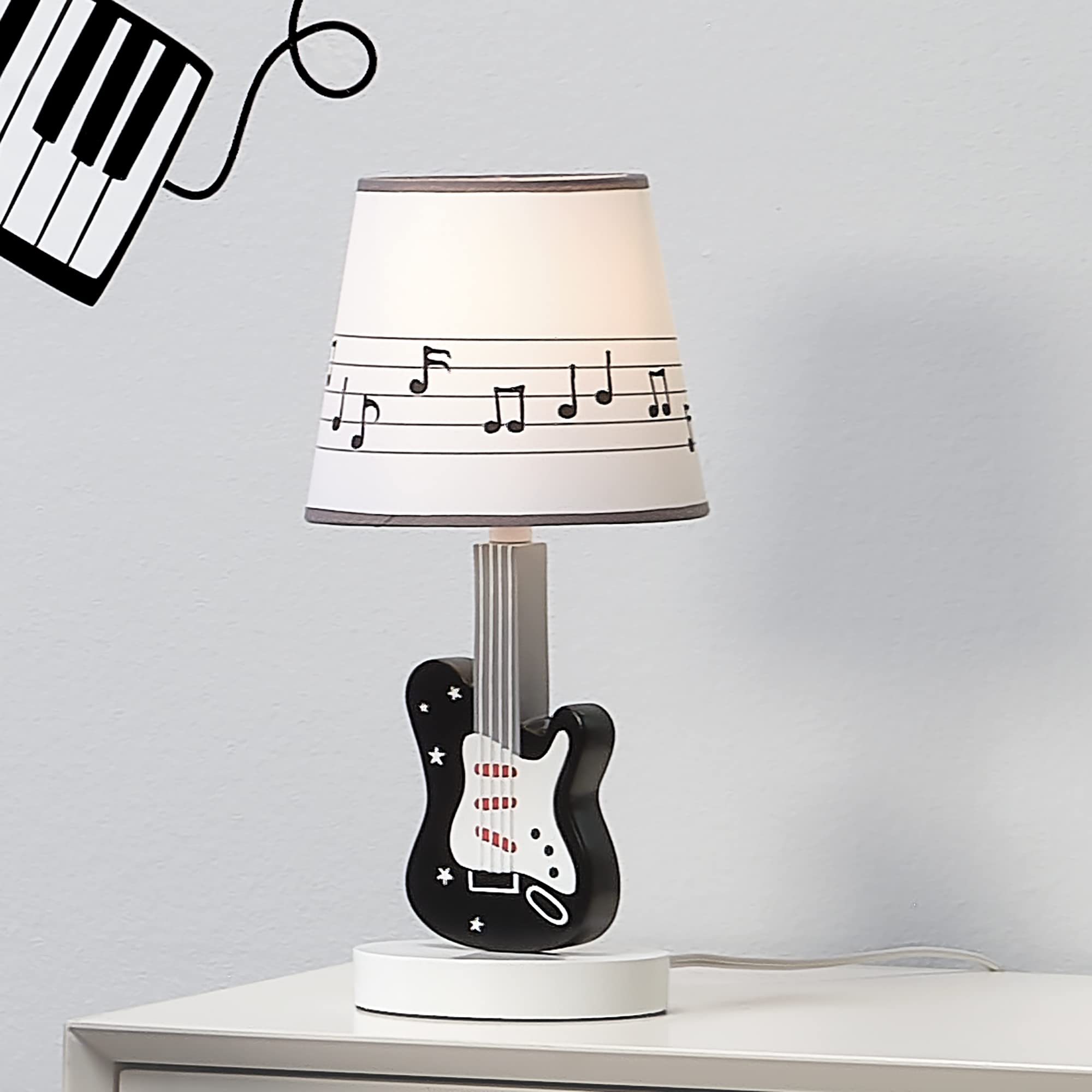 Rock Star Guitar Lamp with White Musical Notes Shade & Bulb