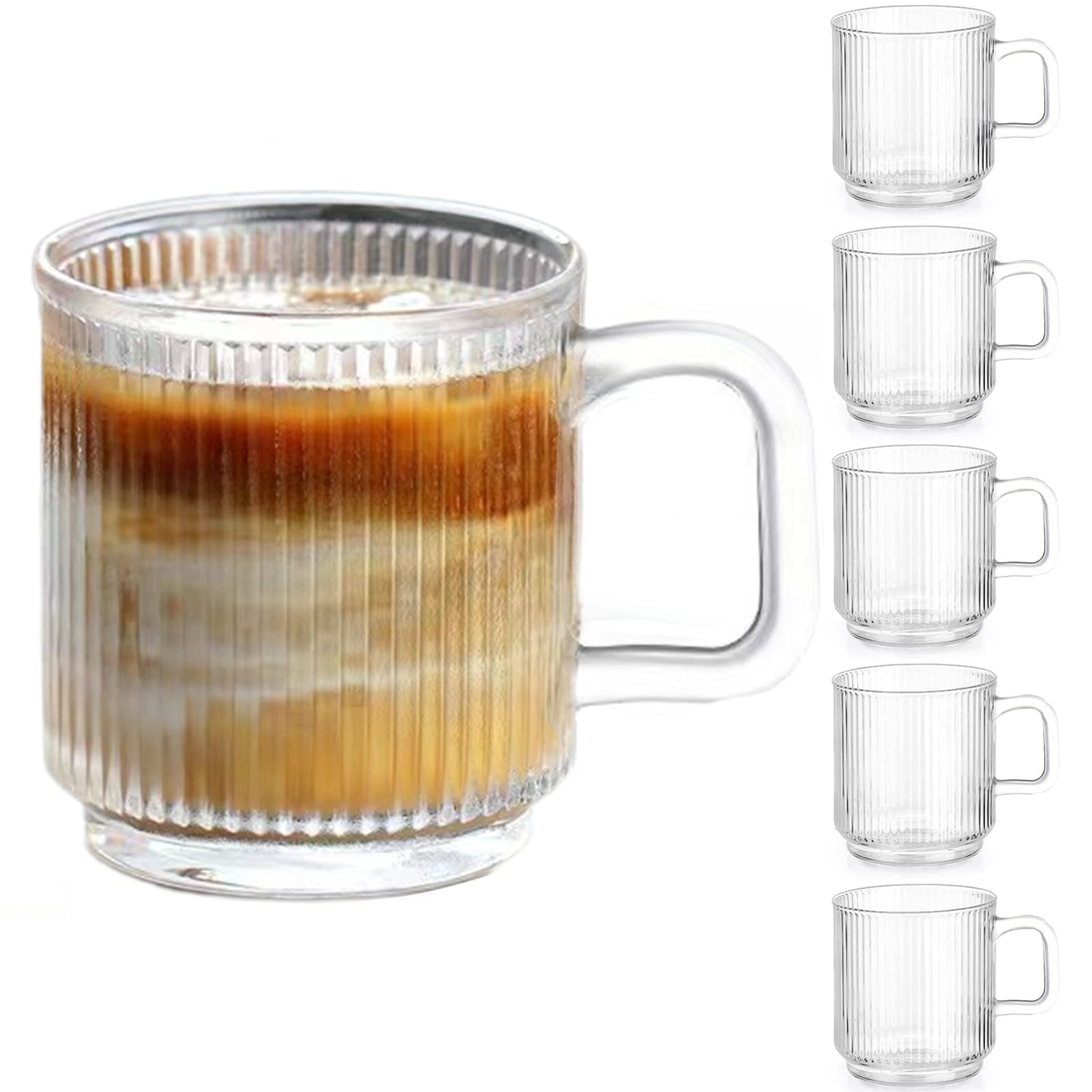 6 PACK Premium Glass Coffee Mugs with Handle