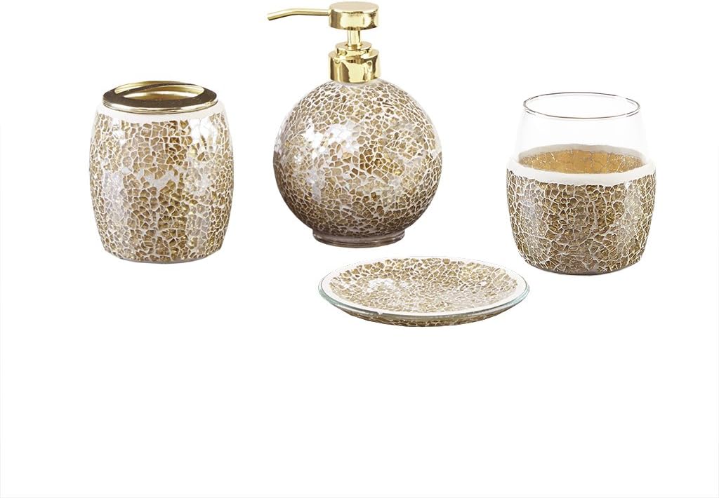 Keonna 4-Piece Crackle Glass Mosaic Bathroom Accessory Set