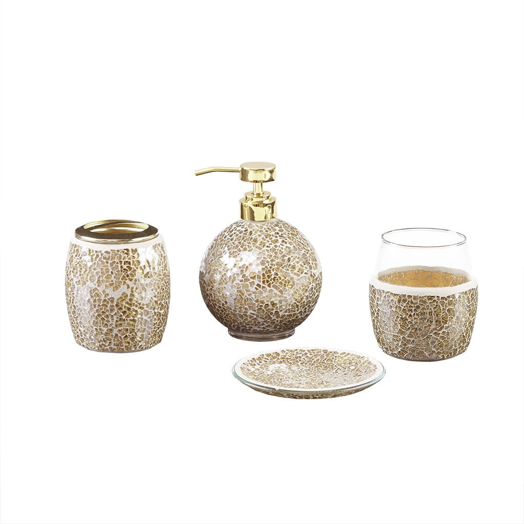 Keonna 4-Piece Crackle Glass Mosaic Bathroom Accessory Set