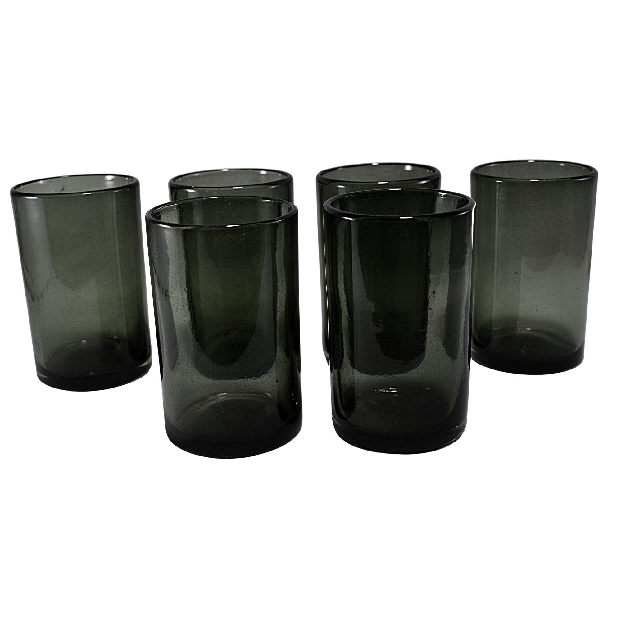 Drinking Glasses Artisan Crafted from Mexico Set of 6 pieces (Smoke, Water 16 Oz.)
