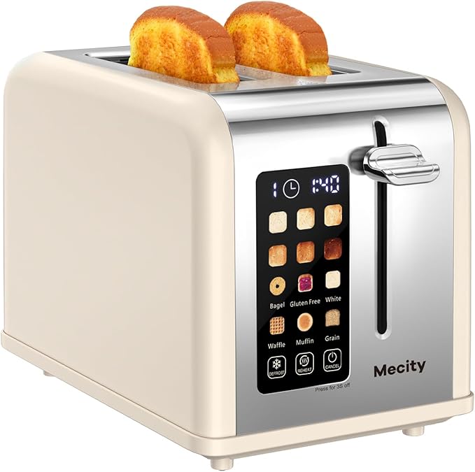 2 Slice Touch Screen Toaster, 1.5" Wide Slot, Stainless Steel Smart Toaster for Bagels
