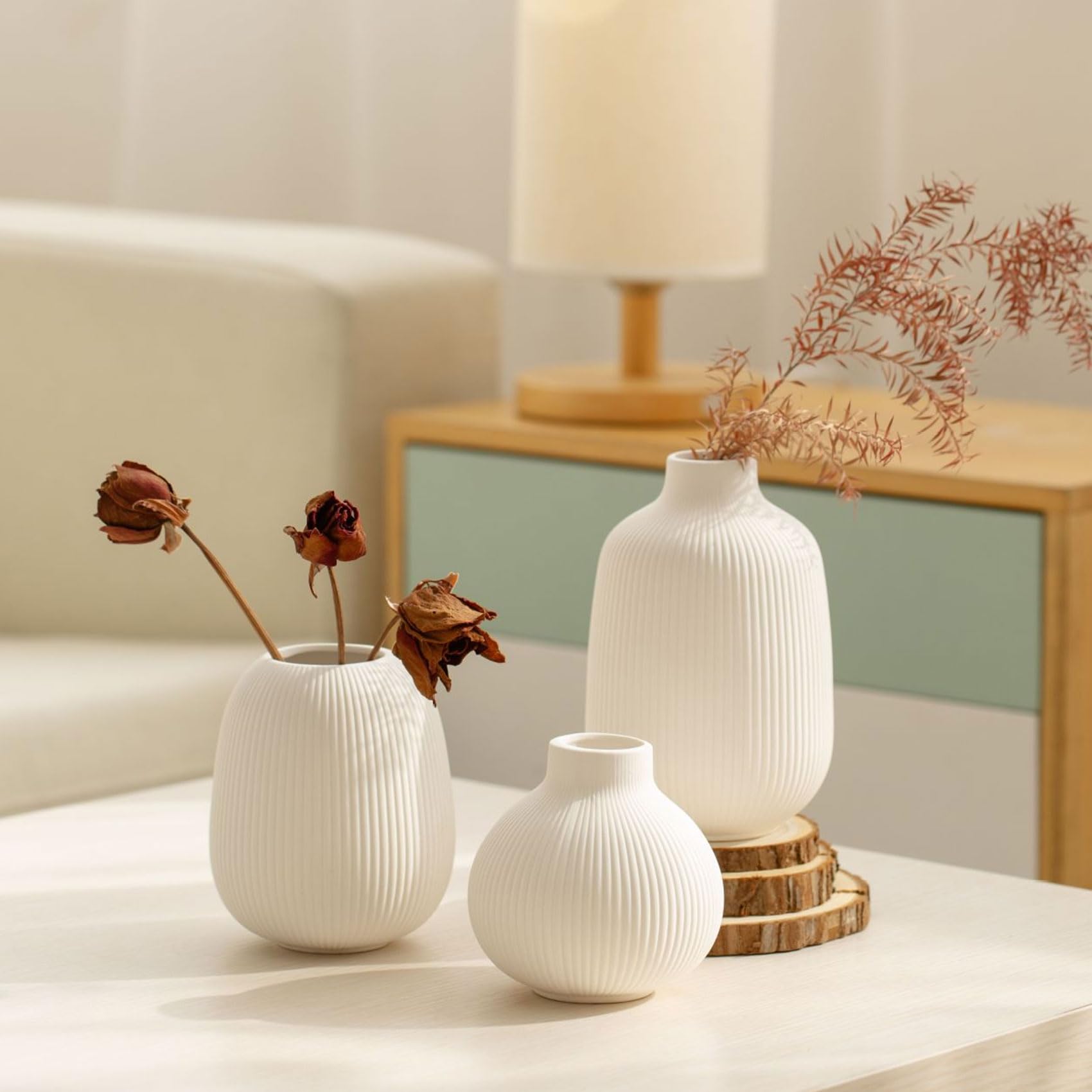 White Ceramic Vase Set of 3, Minimalist Decor, Home Decorative Vase