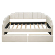 Twin Size Daybed with Storage Drawers - Upholstered Velvet Sofa Bed, Wood Slat Support