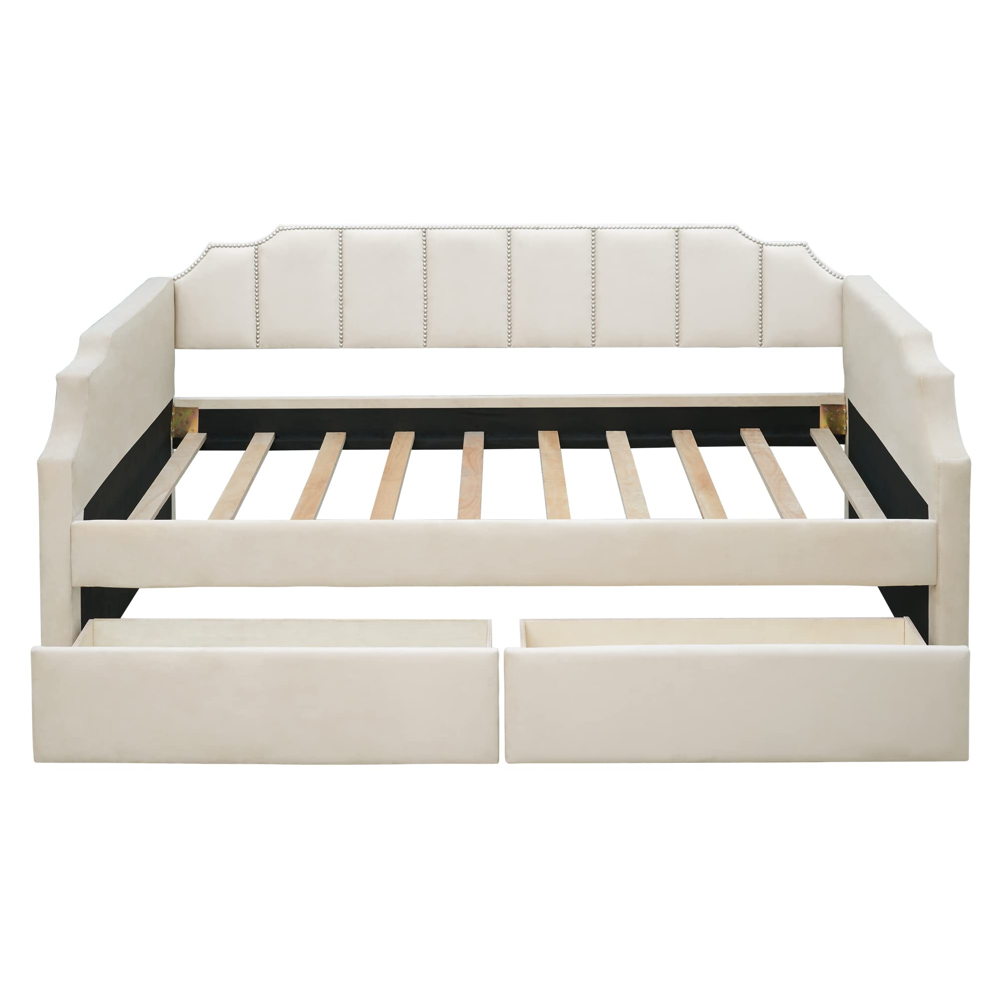 Twin Size Daybed with Storage Drawers - Upholstered Velvet Sofa Bed, Wood Slat Support
