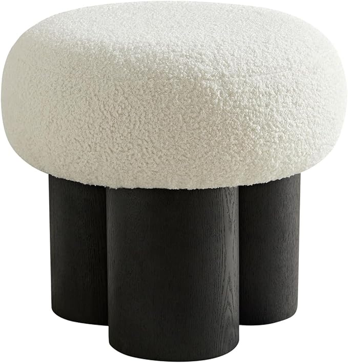 Round Mushroom Ottoman Foot Stool, Boucle Ottoman, Ottomans and Poufs