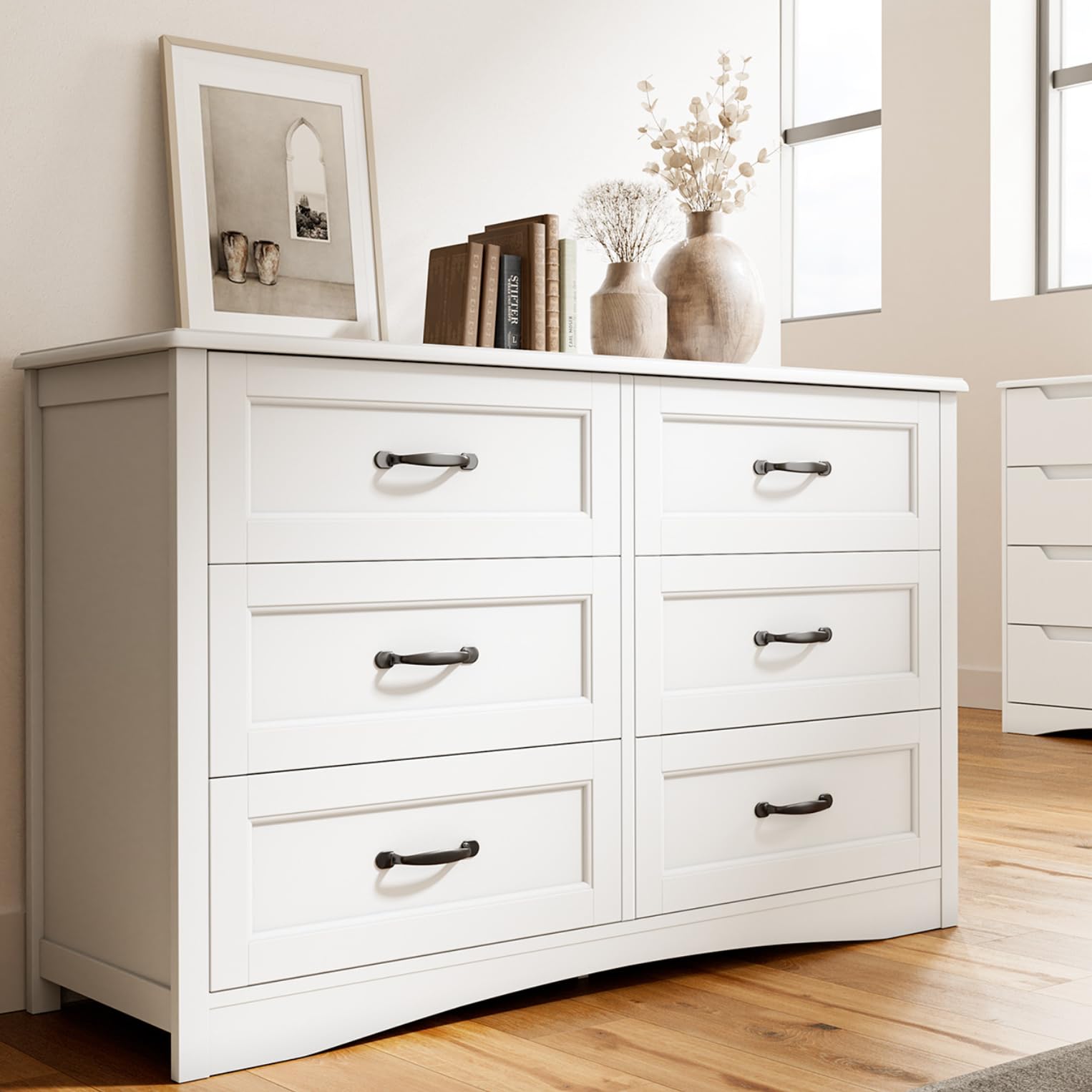 6 Drawer Dresser for Bedroom，47'' Larger Chest of Drawers with Mental