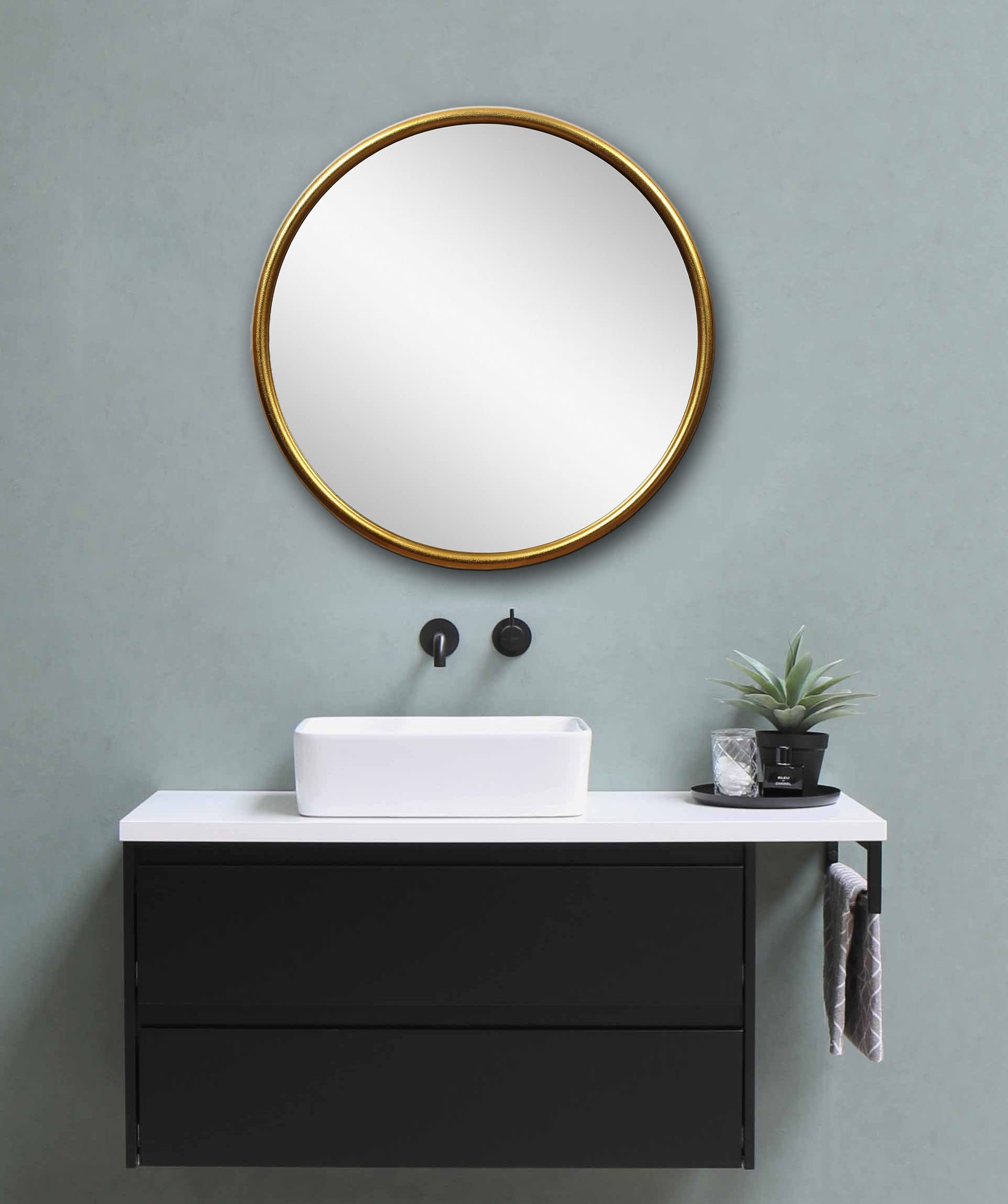 18 Inch Round Wall Mirror Gold Metal Frame Mirrors Wall Mount Hook Offered
