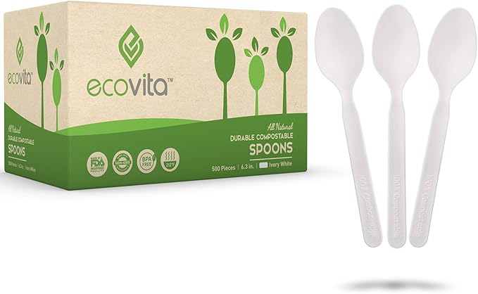 100% Compostable Spoons - 500 Large Disposable Utensils (6.5 in.)