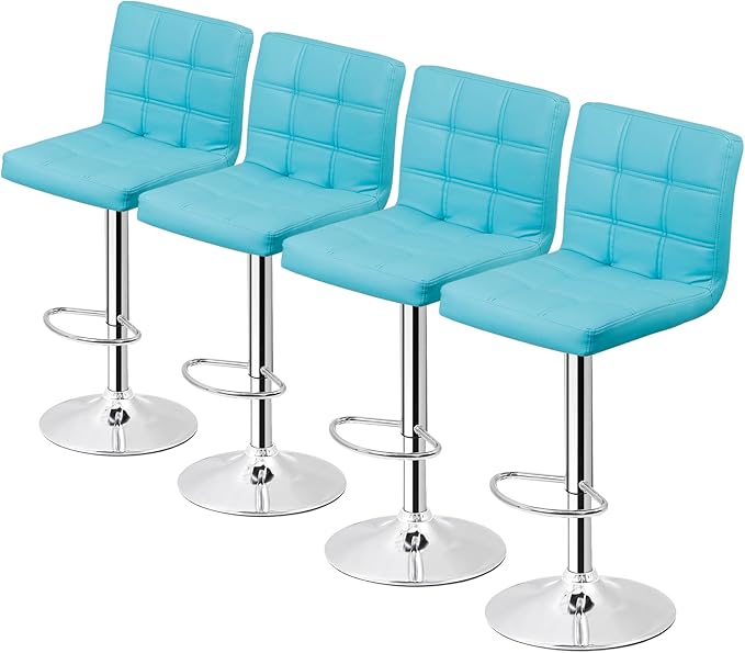 4 Adjustable Swivel Barstools, Modern PU Leather Kitchen Counter Bar Stools