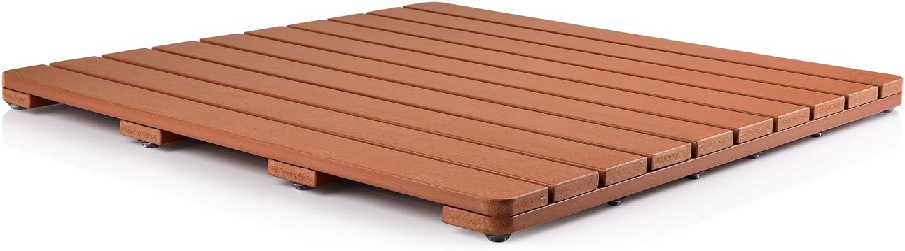 Heavy Duty Large PS Wood Shower Mat - Non-Slip Bath Floor Mat with Drain Hole