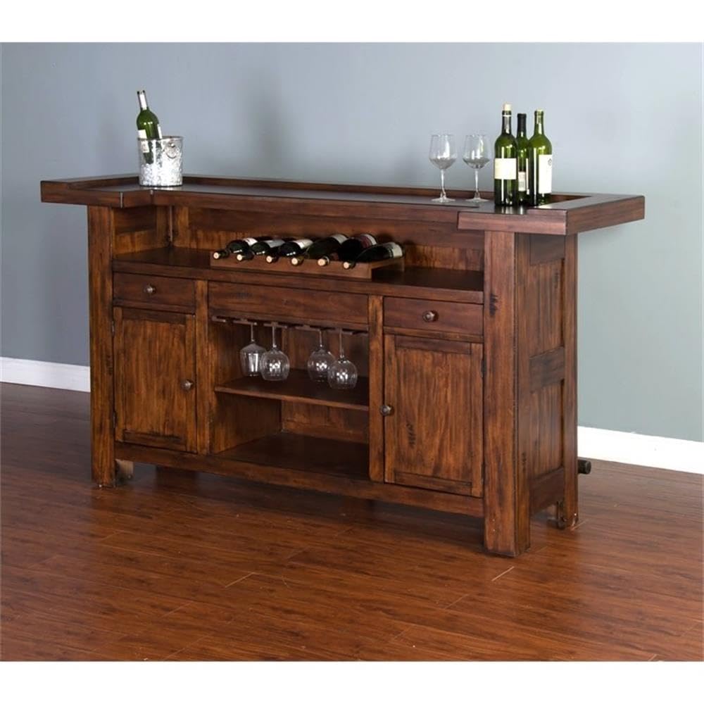 Wood Home Bar with 2 Shelves and 3 Drawers in Brown (43" H x 78" W x 24" D) for Home