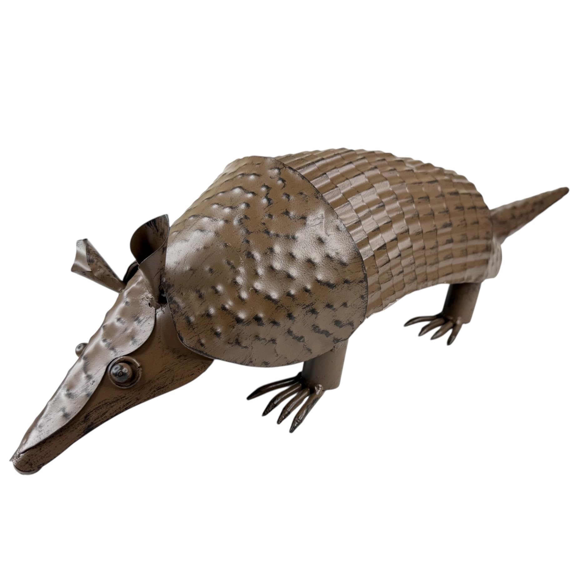 22” Rustic Metal Armadillo Sculpture – Large Textured Welded Iron with Springy