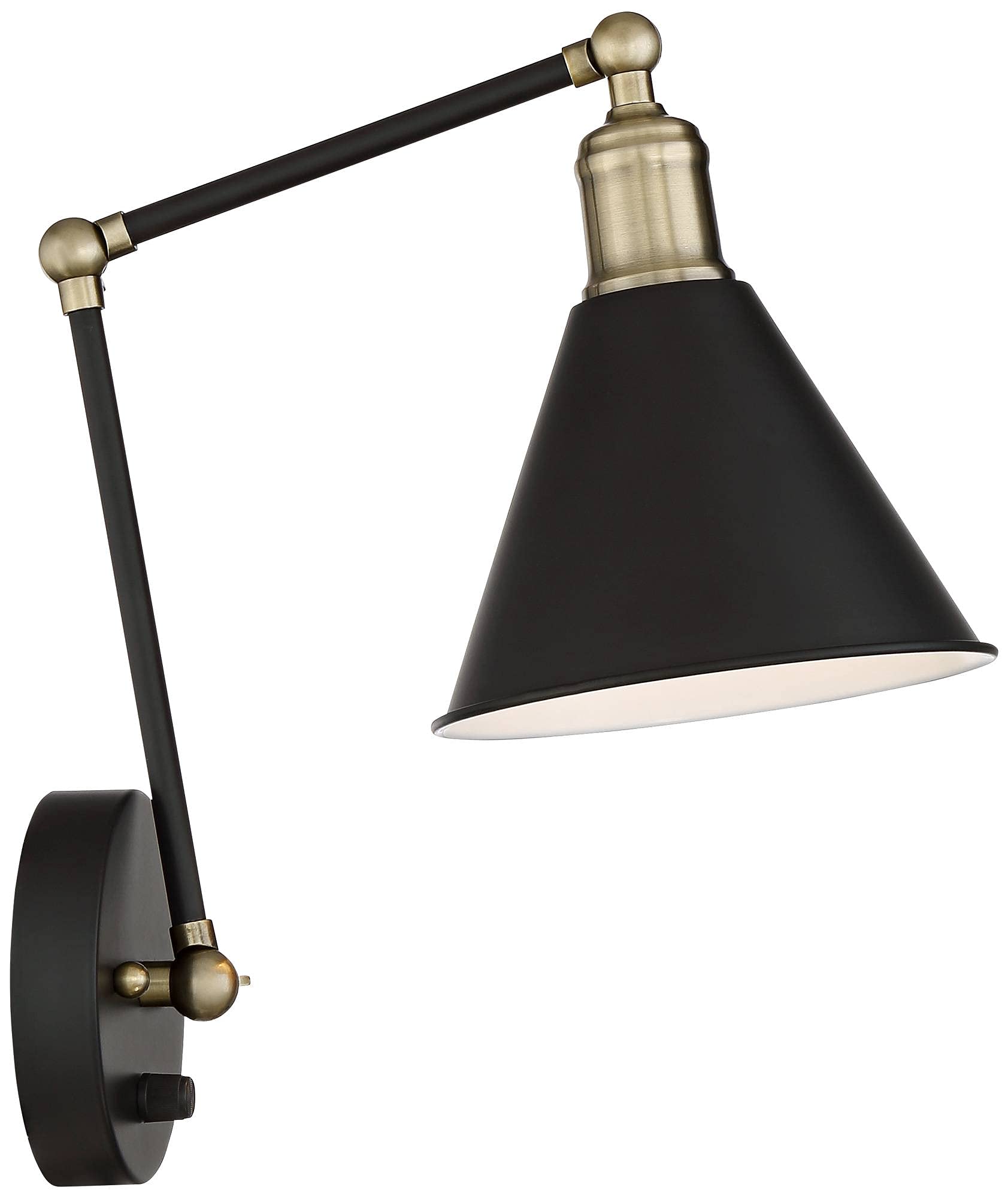 Modern Indoor Adjustable Swing Arm Wall Lamp with Cord Set of 2 Black Antique