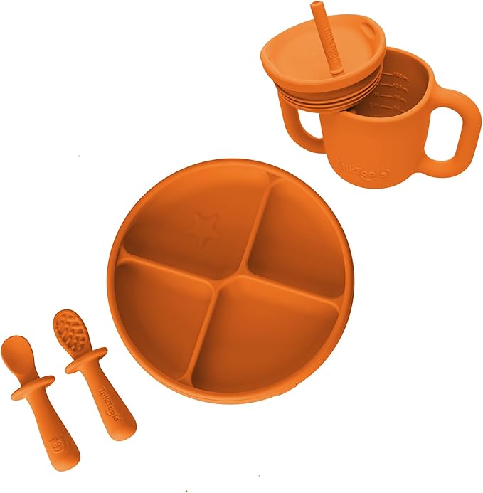 Baby Utensil Set – Silicone Training Cup, Plate and Twin Spoon Pack for Toddlers