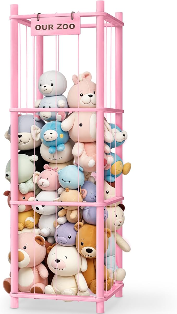 Stuffed Animal Storage & Organizer, Wooden Cute Zoo Toy Holder for Toddler Rooms