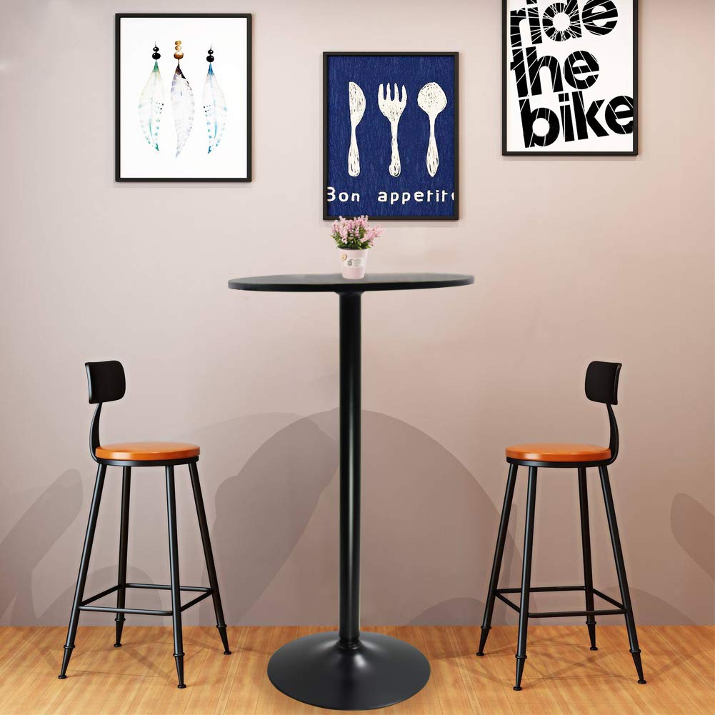 Round Bar Table 23.6-Inch Top for Cocktail Bar Pub Dining Bistro (41.5H, Black)