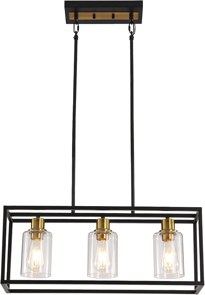 5-Lights Modern Kitchen Island Light Matte Black Industrial Linear Hanging Lamp