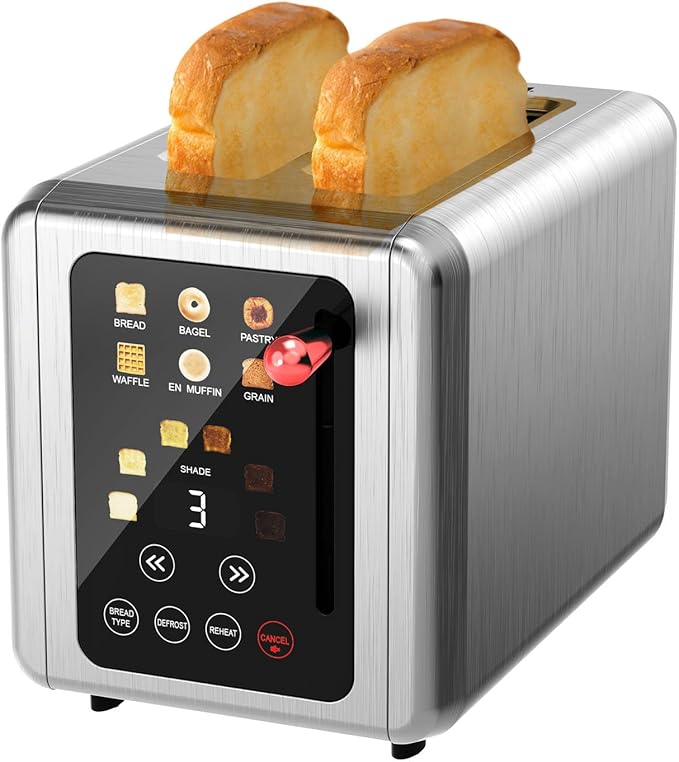 Touch Screen Toaster 2 Slice,Stainless Steel Digital Timer Toasters