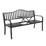59" Outdoor Metal Bench Patio Bench with Built in Table Park Bench