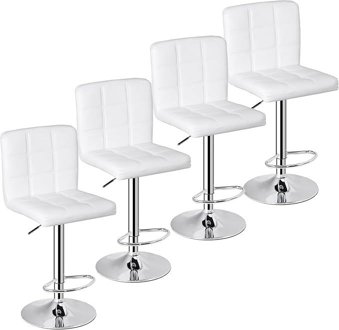 4 Adjustable Swivel Barstools, Modern PU Leather Kitchen Counter Bar Stools
